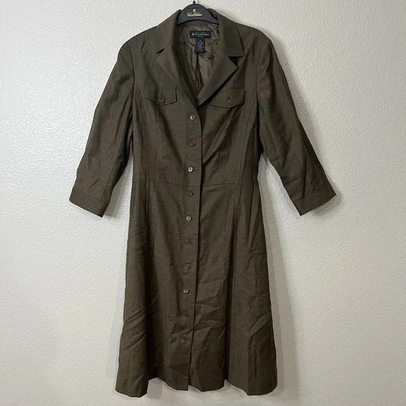 Brooks Brothers Stretch Wool Belted Trench Coat Size 12 - Picture 2 of 9